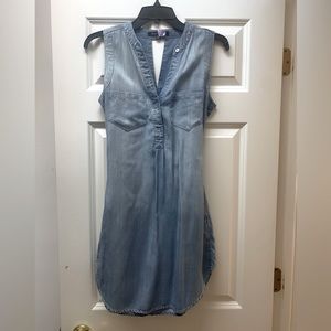 Denim shift dress with tie